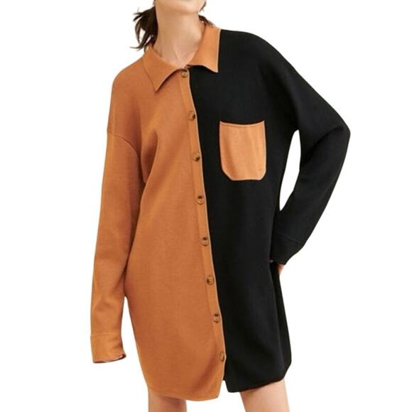 ANTHROPOLOGIE En Elly Knit Colorblock Shirt Dress Button Down Grunge - Sz Large - Picture 1 of 7